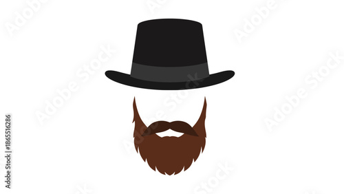 A cartoon illustration of a man's head with a black top hat and a brown beard