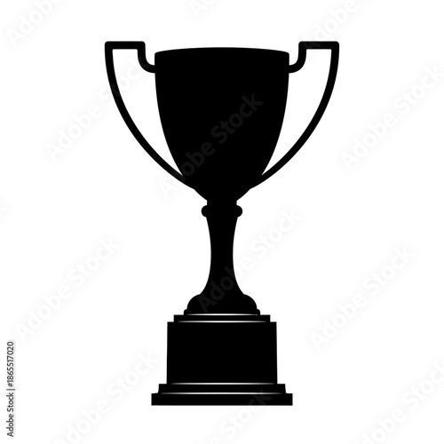 A simple black silhouette of a classic trophy on a white background