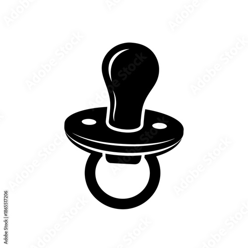 A simple black and white illustration of a baby pacifier