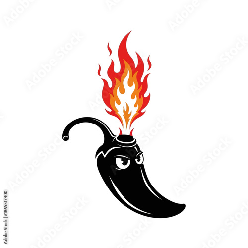 A fiery chili pepper character with flames erupting from its head