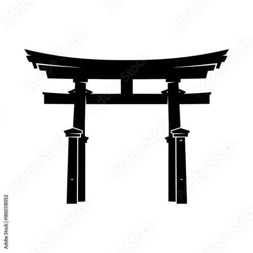 A striking black silhouette of a traditional japanese torii gate design