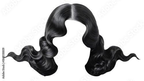 Elegant long wavy hair isolated on black background