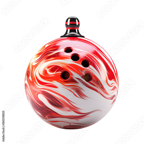 Vibrant red and white bowling ball with striking design