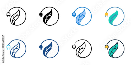 Energy saving icon set multiple style collection. Editable stroke 
