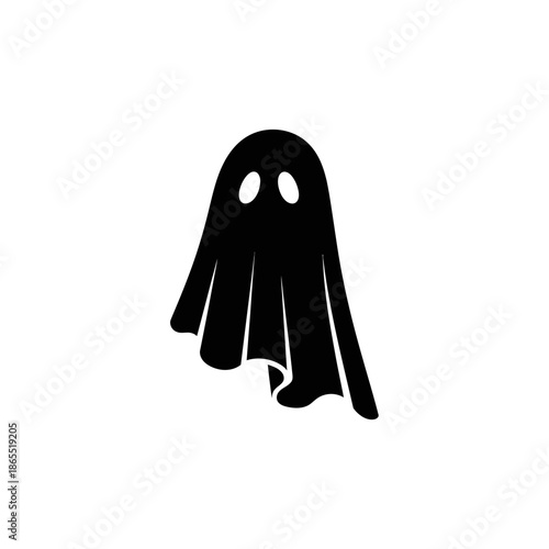 Simple black ghost illustration on a plain white background spooky and minimal