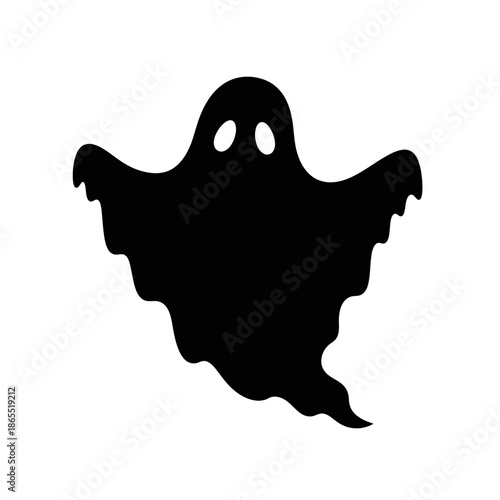 Simple black silhouette of a classic ghost shape on a white background