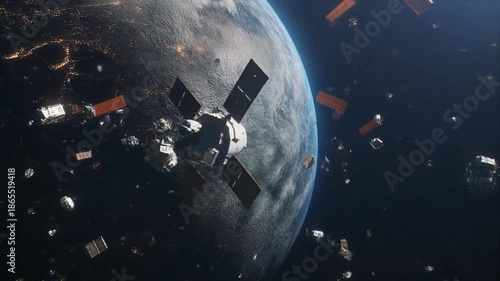 Satellite Navigates Through Earth Orbit Debris Field.