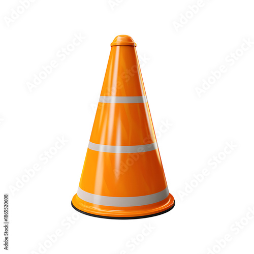 Vibrant orange traffic cone with reflective white stripes