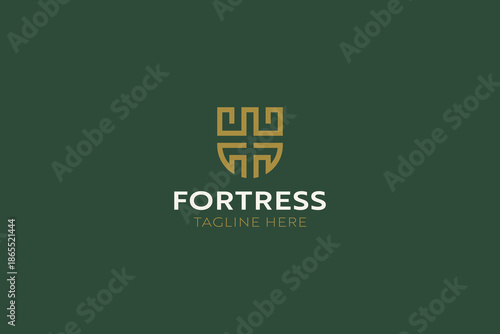 Symbol of Fortress and Shield Logo Brand Concept Monogram Abstract Minimalist Badge