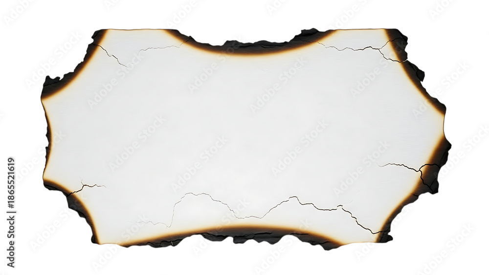 Fototapeta premium Vintage burnt paper edge with cracks and glowing ember effect isolated on transparent background transparent background