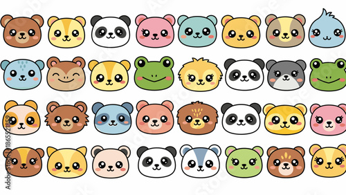 Collection of colorful cartoon animal faces on white background