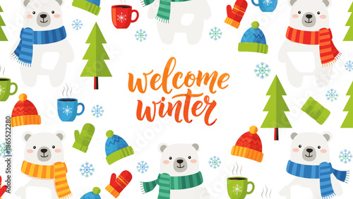 Welcome winter with polar bears and christmas elements