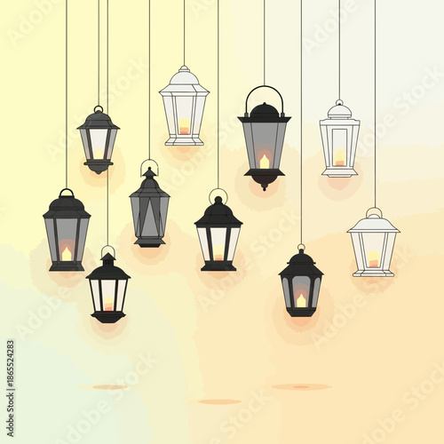 Hanging Lanterns with Flames, Decorative Lighting, Vintage Style, Warm Glow