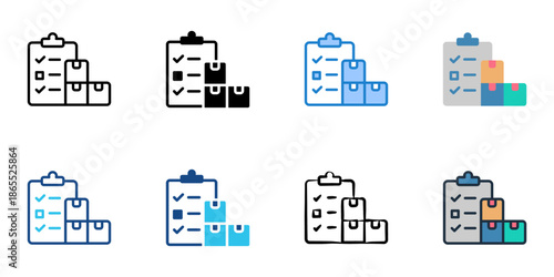 Inventory check icon set multiple style collection. Editable stroke 
