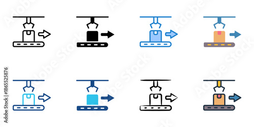 Packaging line icon set multiple style collection. Editable stroke 
