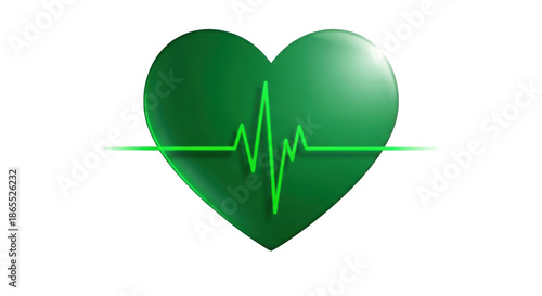 Green heart with neon green electrocardiogram pulse line on black image, Isolated On Png Transparent Background