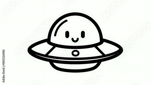 Simple Black and White UFO Illustration.