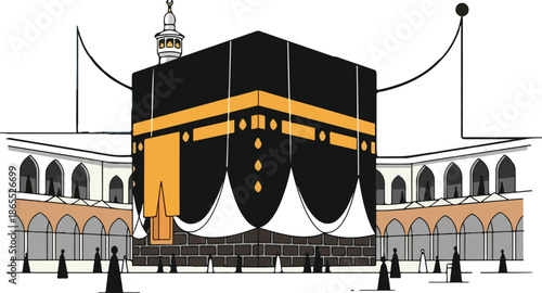 Black and Gold Kaaba (Qibla) Minimalist Vector Illustration on White Background