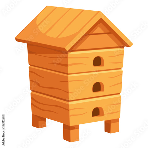Wooden bee hive honey flat color vector illustration template design