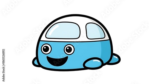 Cartoon Blue Car with Smiling Face.