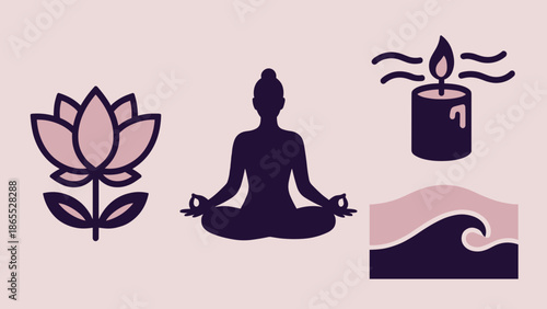 Meditation and relaxation symbols with lotus flower and candle
