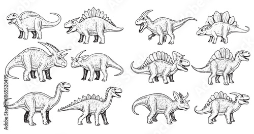 Educational dinosaur illustration set designed for learning flashcards