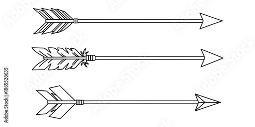 Three different arrow designs with unique fletching and tips