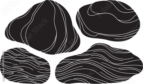 Black and white abstract stone illustration set