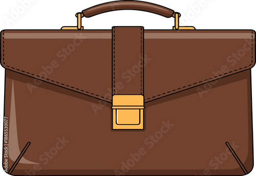 Professional brown leather briefcase illustration with gold clasp and executive handle for business and career concepts.