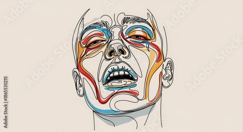 Expressive Human Face Illustration With Bold Colors and Continuous Line Style