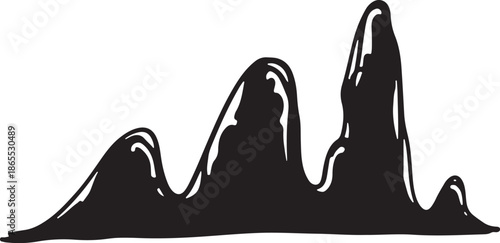 Black paint drips in abstract mountain range silhouette style