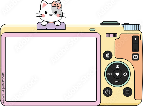 Cute Cartoon Cat Peeking Over Digital Camera