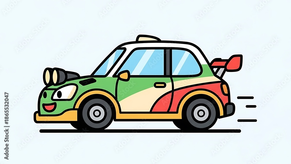 Fototapeta premium Colorful Cartoon Car with Character Design.