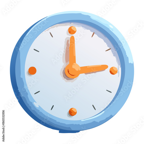 blue analog clock with orange hands for time limit challenge and morning alarm in educational game app