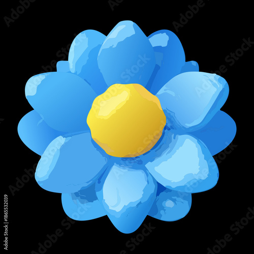 vibrant blue floral icon for spring season celebration and botanical garden decoration in casual mobile game asset