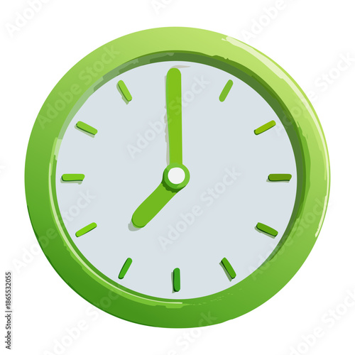 simple green circle clock showing five o clock for school time and daily routine schedule game asset