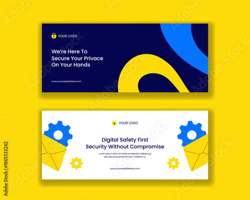 Hand Drawn Cyber Security and Data Privacy Cartoon Background Horizontal Banner Illustration