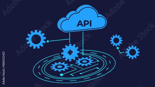 Futuristic Blue Cloud Computing Digital Network Technology Illustration 3D Render