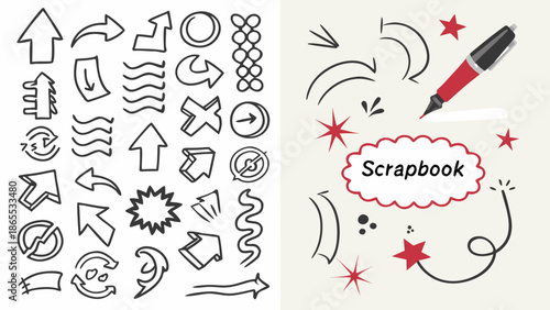 Hand drawn diverse doodle collection sketch art vector set on white background creative design elements