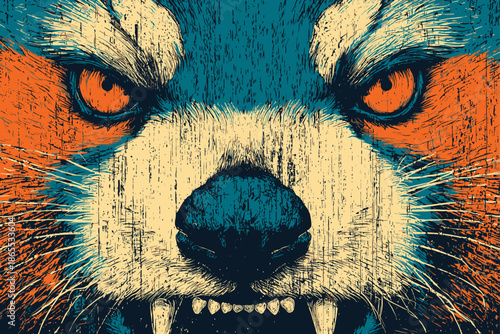 Modern Animal Graphic: Close-up of an Angry Red Panda with Textured Detail