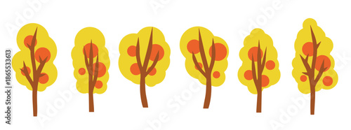 autumn forest trees with red and orange leaves bushes 