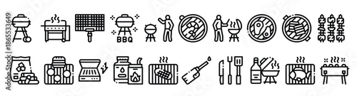 bbq barbecue cooking collection icons set vector