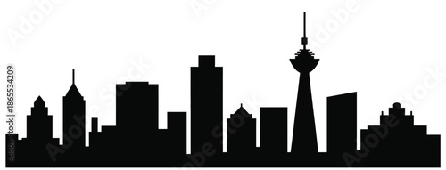 modern city skyline silhouette monochrome illustration 