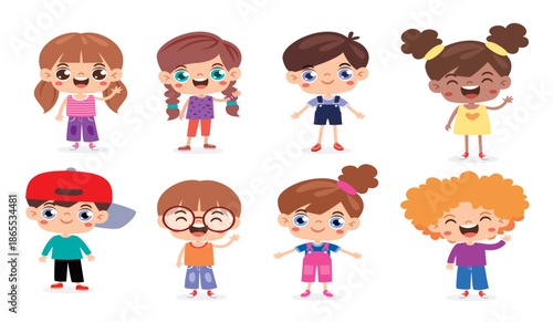 set of little cartoon kids