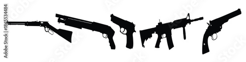  set of guns weapons silhouettes firearm pistols black