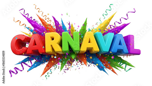 Vibrant Carnaval celebration logo with colorful confetti on transparent background