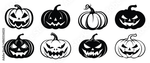 set of halloween pumpkin silhouette vector scary pumpkin
