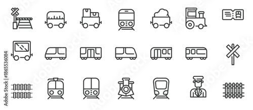 Train stations related icon set