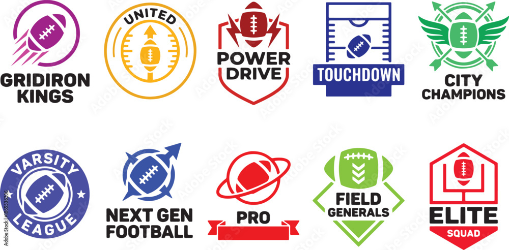 Naklejka premium Football logo set with shield circle wing and field style sports icons for team branding, sports, team, badge, emblem, vector,