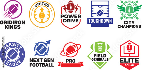 Football logo set with shield circle wing and field style sports icons for team branding, sports, team, badge, emblem, vector,